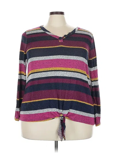 Pre-owned Lane Bryant Long Sleeve Top Burgundy Keyhole Neckline Tops