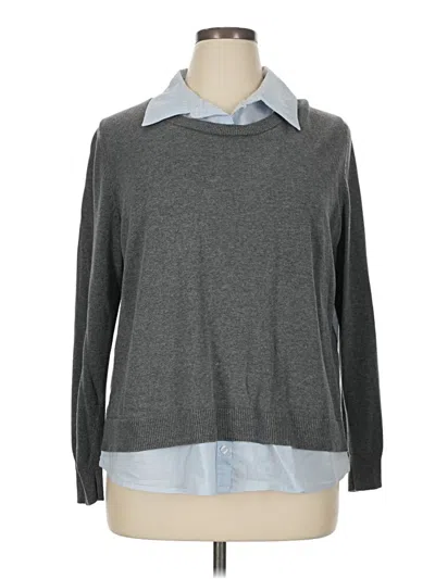 Pre-owned Lane Bryant Long Sleeve Top Gray Collared Neckline Tops