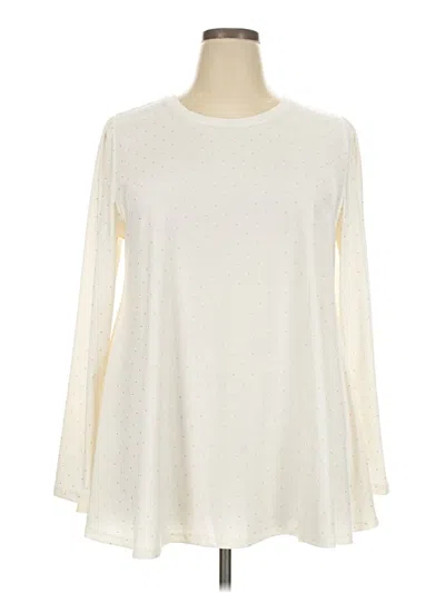 Lane Bryant Long Sleeve Top Ivory Crew Neck Tops