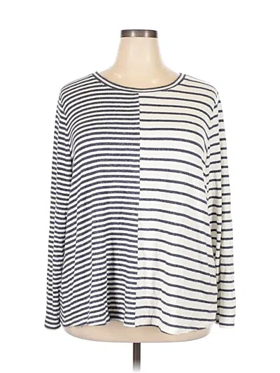Pre-owned Lane Bryant Long Sleeve Top Ivory Stripes Pattern Boatneck Tops In White