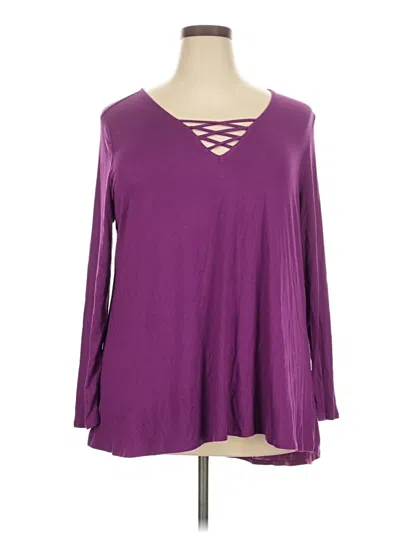 Pre-owned Lane Bryant Long Sleeve Top Purple Keyhole Neckline Tops
