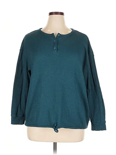 Pre-owned Lane Bryant Long Sleeve Top Teal Keyhole Neckline Tops In Blue