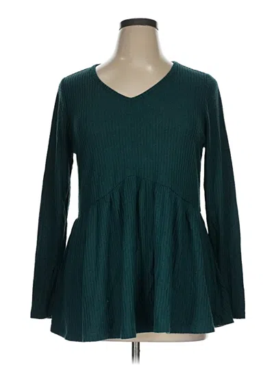 Pre-owned Lane Bryant Long Sleeve Top Teal V Neck Tops In Blue