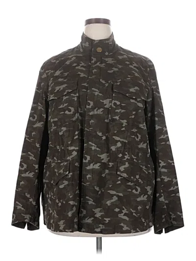Pre-owned Lane Bryant Outlet Long Sleeve Button Down Shirt In Green