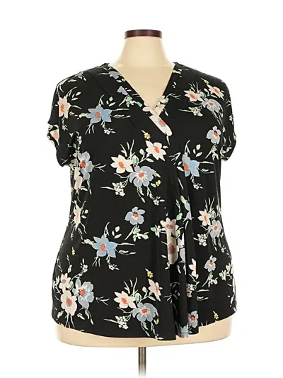 Pre-owned Lane Bryant Short Sleeve Blouse In Black