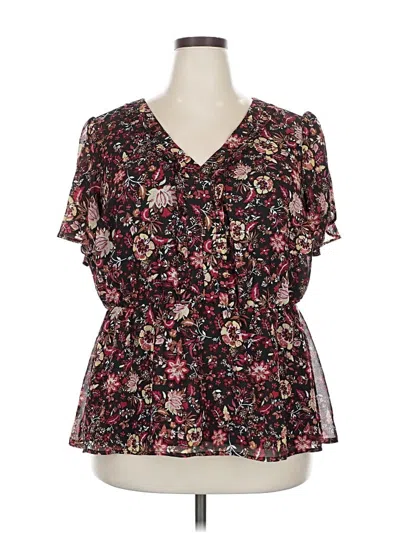 Pre-owned Lane Bryant Short Sleeve Blouse In Black