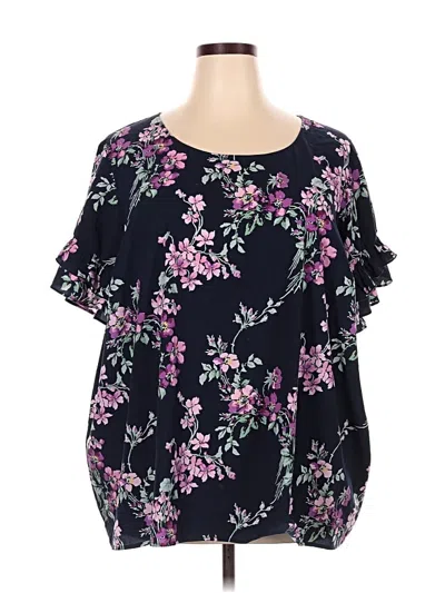 Pre-owned Lane Bryant Short Sleeve Blouse In Black
