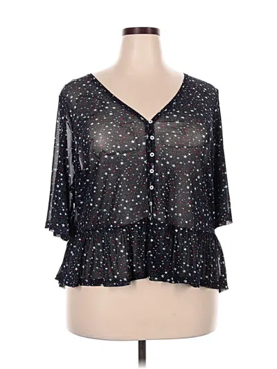 Pre-owned Lane Bryant Short Sleeve Blouse In Black