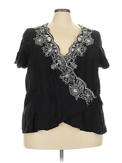 Pre-owned Lane Bryant Short Sleeve Blouse In Black