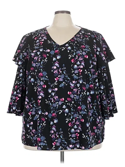 Pre-owned Lane Bryant Short Sleeve Blouse In Black