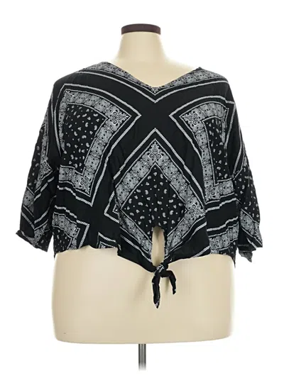 Pre-owned Lane Bryant Short Sleeve Blouse In Black