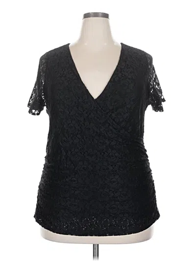 Pre-owned Lane Bryant Short Sleeve Blouse In Black