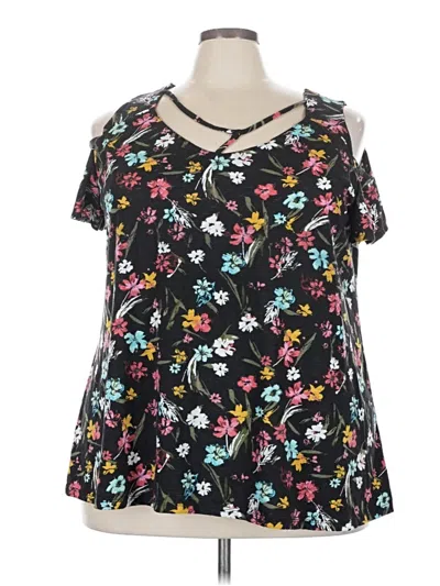 Pre-owned Lane Bryant Short Sleeve Blouse In Black