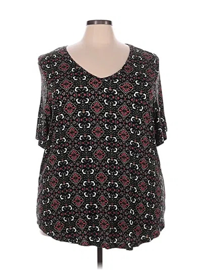 Pre-owned Lane Bryant Short Sleeve Blouse In Black