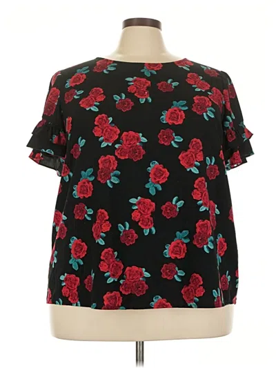 Pre-owned Lane Bryant Short Sleeve Blouse In Black