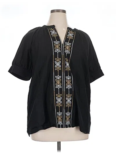 Pre-owned Lane Bryant Short Sleeve Blouse In Black