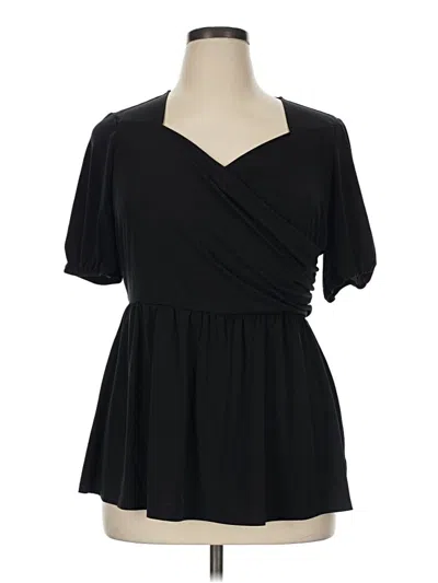 Pre-owned Lane Bryant Short Sleeve Blouse In Black