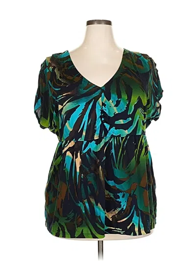 Pre-owned Lane Bryant Short Sleeve Blouse In Blue