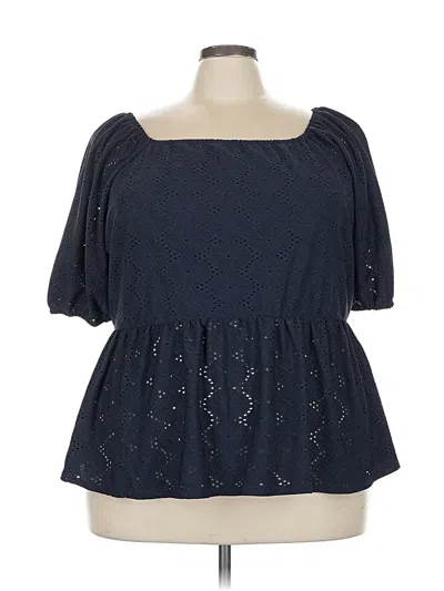 Pre-owned Lane Bryant Short Sleeve Blouse In Blue