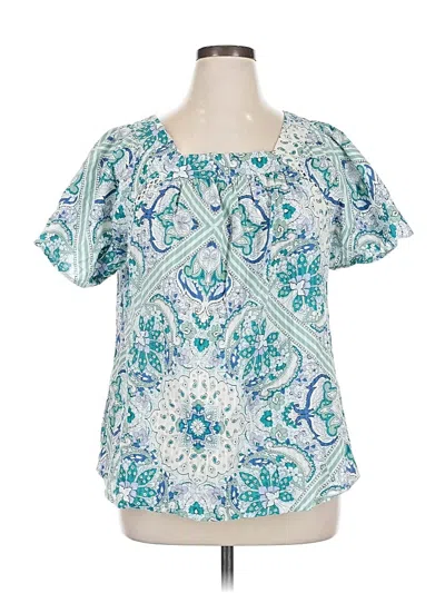 Pre-owned Lane Bryant Short Sleeve Blouse In Blue