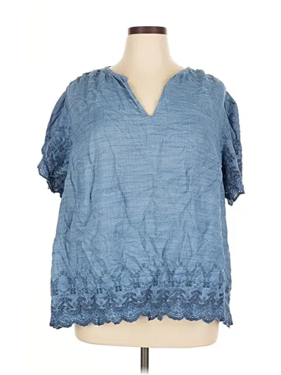 Pre-owned Lane Bryant Short Sleeve Blouse In Blue