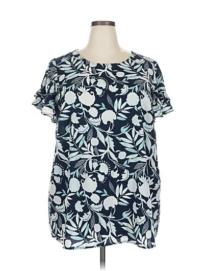 Pre-owned Lane Bryant Short Sleeve Blouse In Blue