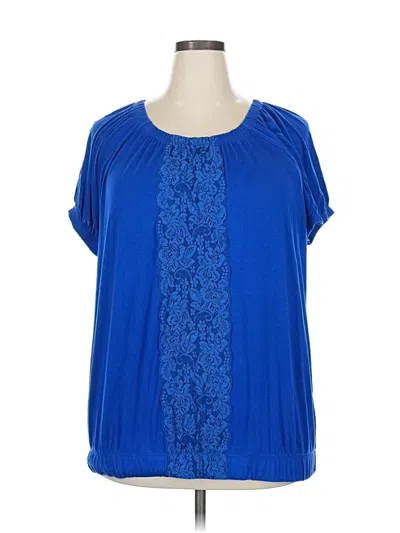 Pre-owned Lane Bryant Short Sleeve Blouse In Blue