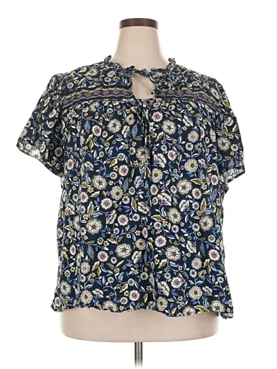 Pre-owned Lane Bryant Short Sleeve Blouse In Blue
