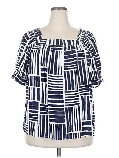 Pre-owned Lane Bryant Short Sleeve Blouse In Blue