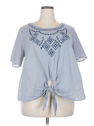 Pre-owned Lane Bryant Short Sleeve Blouse In Blue