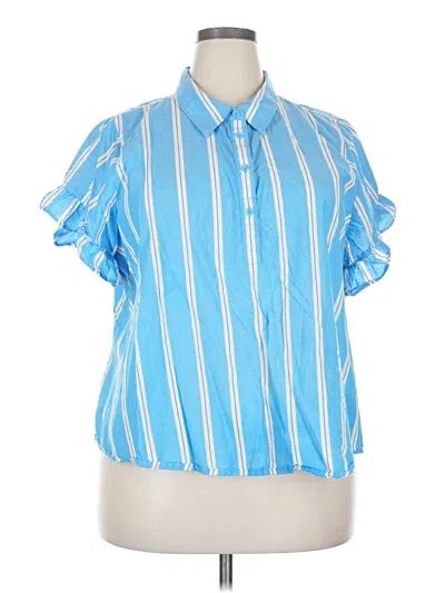 Pre-owned Lane Bryant Short Sleeve Blouse In Blue