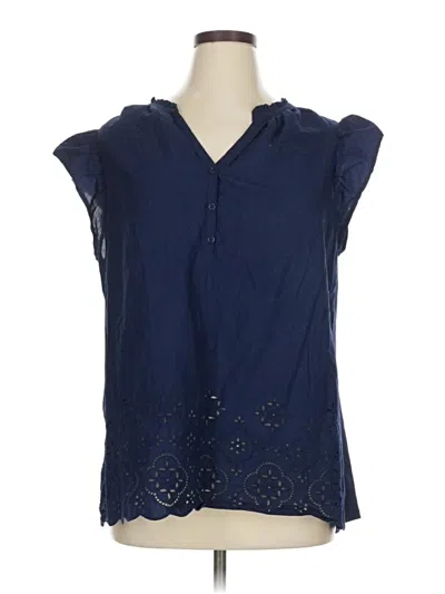 Pre-owned Lane Bryant Short Sleeve Blouse In Blue