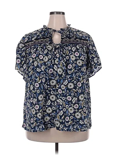 Pre-owned Lane Bryant Short Sleeve Blouse In Blue