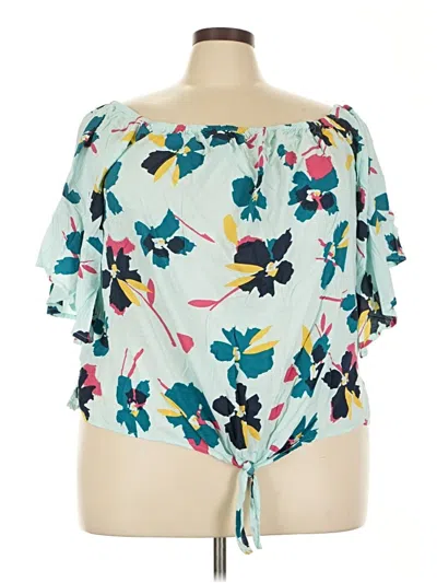 Pre-owned Lane Bryant Short Sleeve Blouse In Blue