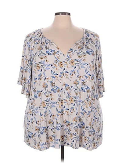 Pre-owned Lane Bryant Short Sleeve Blouse In Blue
