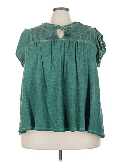 Pre-owned Lane Bryant Short Sleeve Blouse In Blue