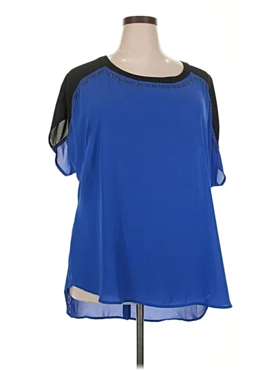 Pre-owned Lane Bryant Short Sleeve Blouse In Blue
