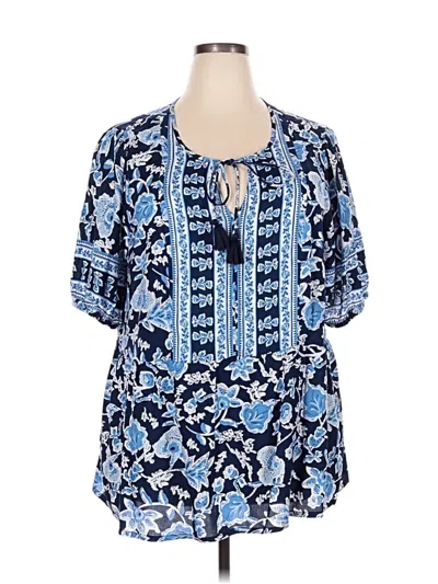 Pre-owned Lane Bryant Short Sleeve Blouse In Blue