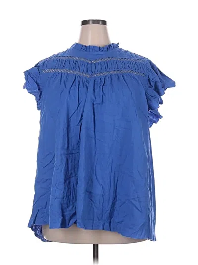 Pre-owned Lane Bryant Short Sleeve Blouse In Blue