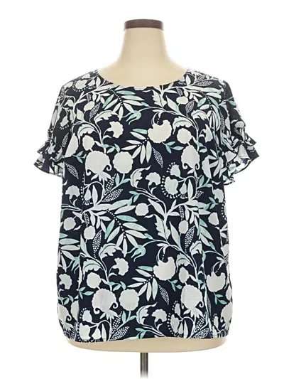 Pre-owned Lane Bryant Short Sleeve Blouse In Blue