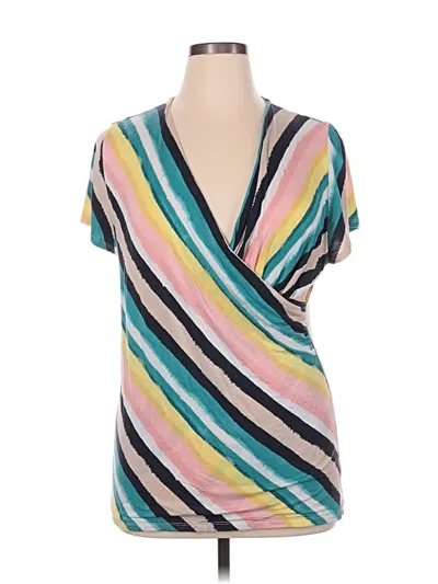 Pre-owned Lane Bryant Short Sleeve Blouse In Blue
