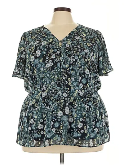 Pre-owned Lane Bryant Short Sleeve Blouse In Blue
