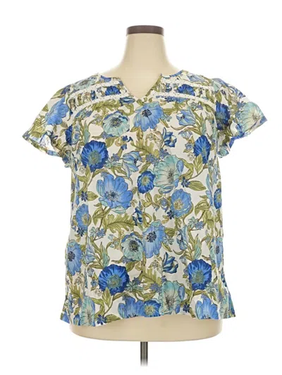 Pre-owned Lane Bryant Short Sleeve Blouse In Blue