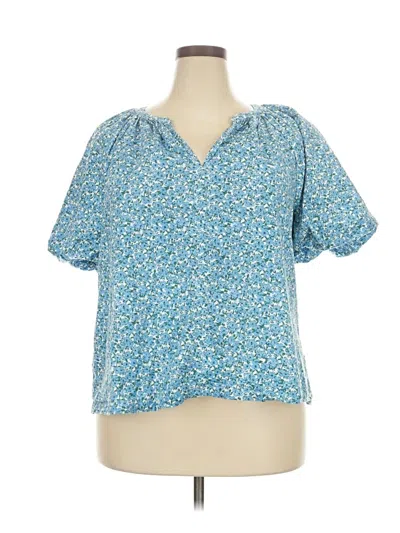 Pre-owned Lane Bryant Short Sleeve Blouse In Blue