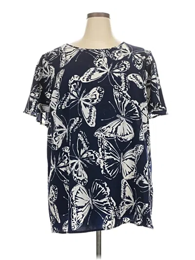 Pre-owned Lane Bryant Short Sleeve Blouse In Blue