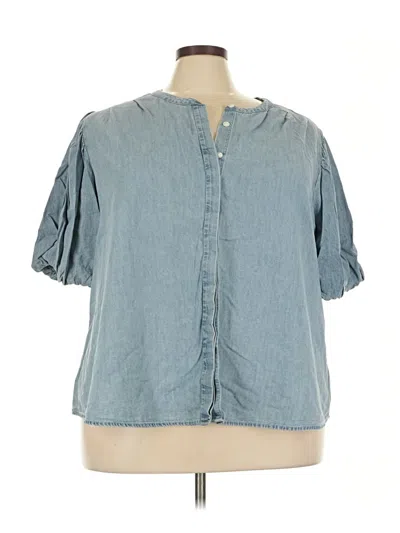 Pre-owned Lane Bryant Short Sleeve Blouse In Blue