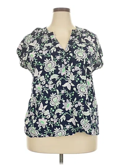Pre-owned Lane Bryant Short Sleeve Blouse In Blue