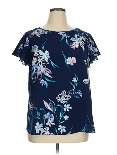 Pre-owned Lane Bryant Short Sleeve Blouse In Blue
