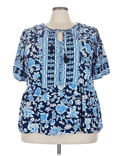 Pre-owned Lane Bryant Short Sleeve Blouse In Blue