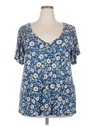 Pre-owned Lane Bryant Short Sleeve Blouse In Blue